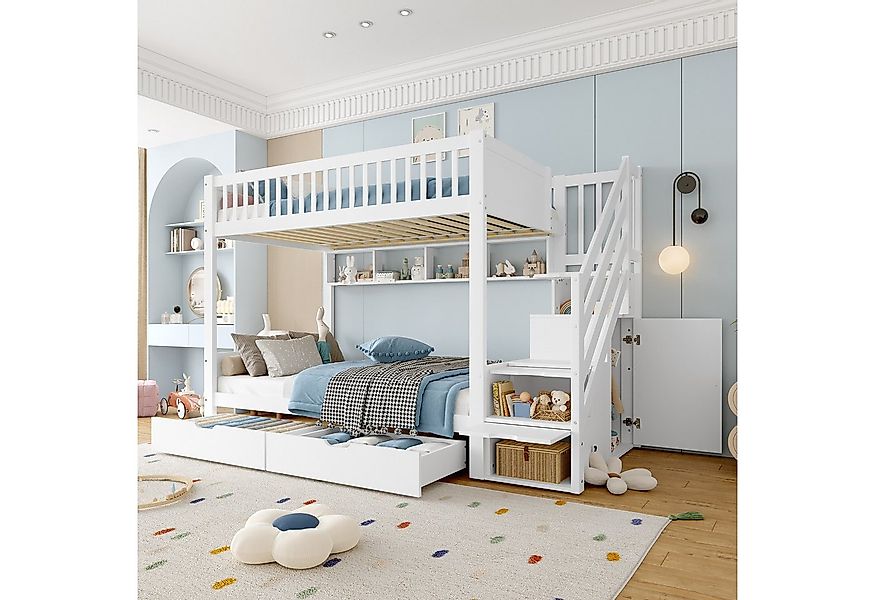 Flieks Etagenbett, Kinderbett 90x200cm mit 2 Schubladen Stauraumtreppe mit günstig online kaufen