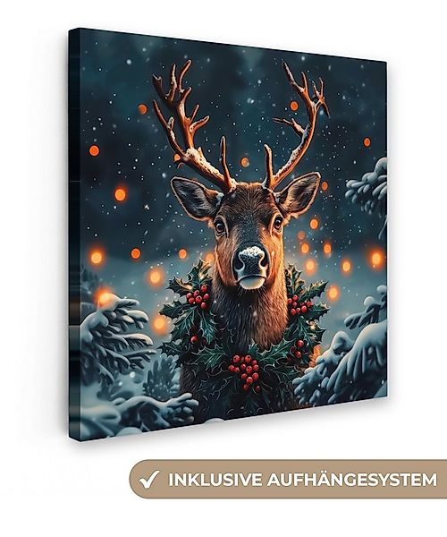 OneMillionCanvasses® Leinwandbild Hirsch - Weihnachten - Winter - Schnee - günstig online kaufen