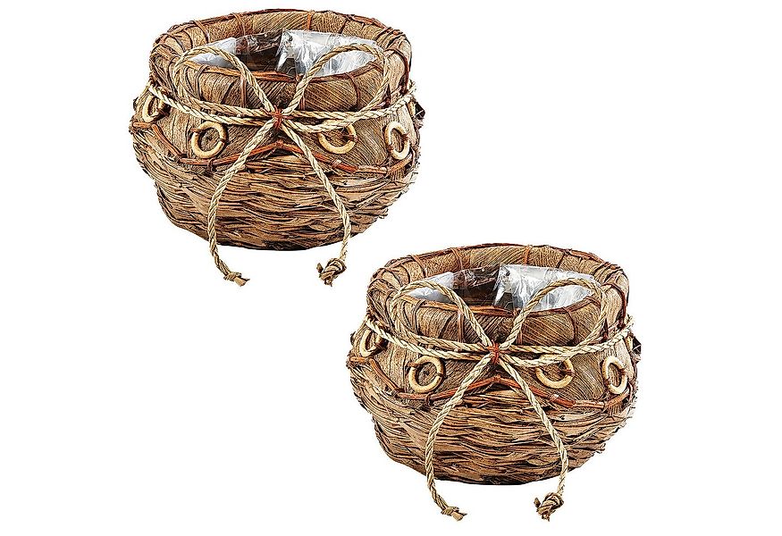 Kobolo Pflanzkübel Übertopf 2er Set Blumentöpfe Pflanzschalen Kokosblatt 2x günstig online kaufen