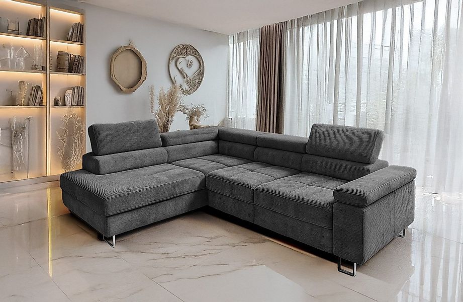 Goldstoff Ecksofa mit Schlaffunktion, Cord Couch günstig online kaufen