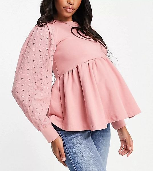 Violet Romance Maternity – Sweatshirt in Rosa mit Schößchensaum und Lochsti günstig online kaufen