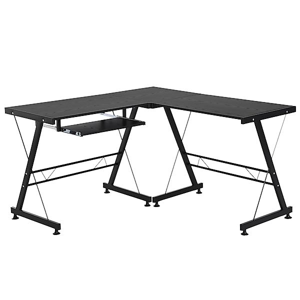 HOMCOM Computertisch flexibler Schreibtisch Arbeitsstation MDF Stahl Schwar günstig online kaufen