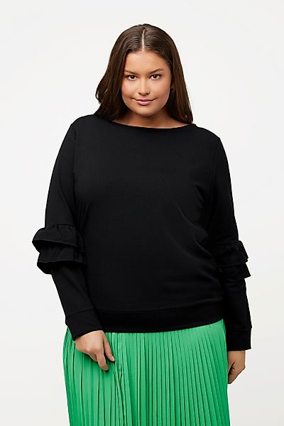 Ulla Popken Sweatshirt Sweatshirt Rüschen V-Ausschnitt günstig online kaufen