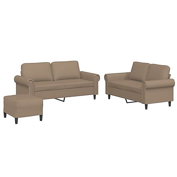 vidaXL Sofa, 3-tlg. Sofagarnitur mit Kissen Cappuccino-Braun Kunstleder günstig online kaufen