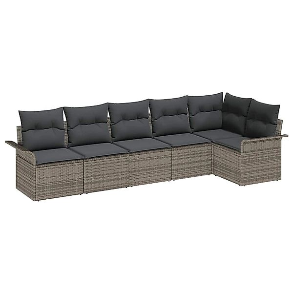 vidaXL 6-Teiliges Garten-Sofa-Set mit Kissen in Grau Poly Rattan 3354048 günstig online kaufen