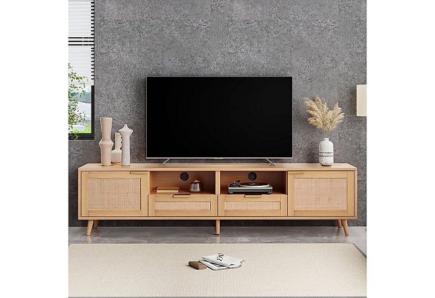 Celya TV-Schrank TV-Konsolentisch mit echtem Rattandesign, massiven Holzfüß günstig online kaufen