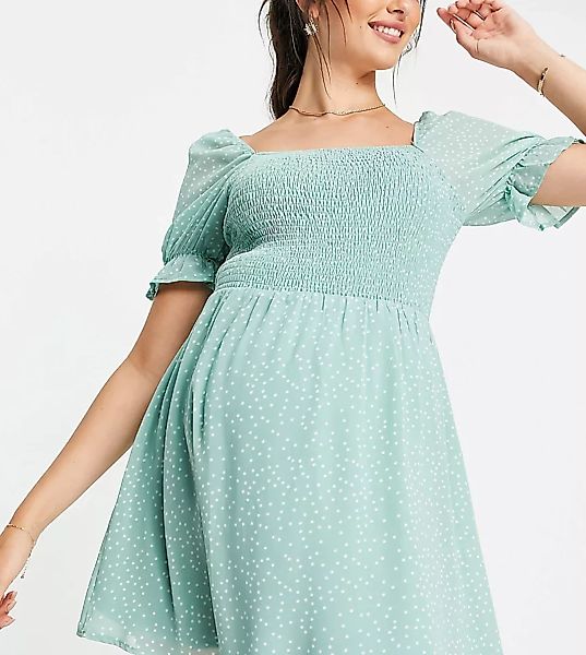 In The Style Nursing x Dani Dyer – Minikleid in Grün und Weiß gepunktet mit günstig online kaufen