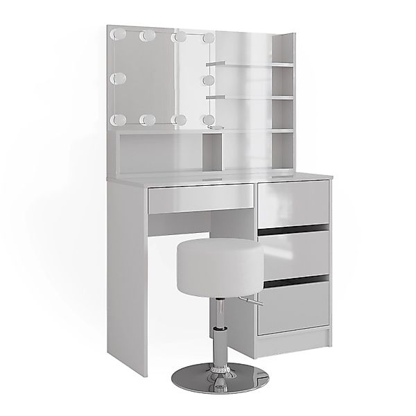 Vicco Schminktisch Sherry Weiß 40 cm mit LED Beleuchtung Hocker und Spiegel günstig online kaufen