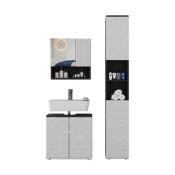 Vicco Badmöbel-Set Edge, Schwarz/Weiß, 3 Teile, günstig online kaufen