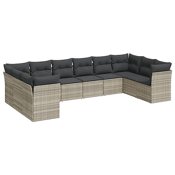 vidaXL 10-Tlg Garten-Sofagarnitur mit Kissen Hellgrau Poly Rattan 3250041 günstig online kaufen