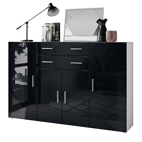 Vladon Highboard Aron (Anrichte, mit 4 Türen und 2 Schubladen), Weiß matt/W günstig online kaufen