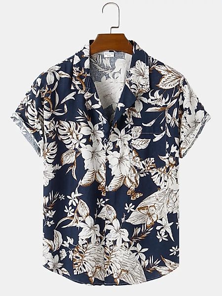 Herren Allover Blumendruck Casual Light Loose Kurzarmhemden günstig online kaufen