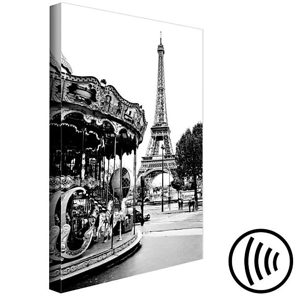 Leinwandbild Karussell beim Eiffelturm - Schwarz-Weiß-Grafik von Paris XXL günstig online kaufen