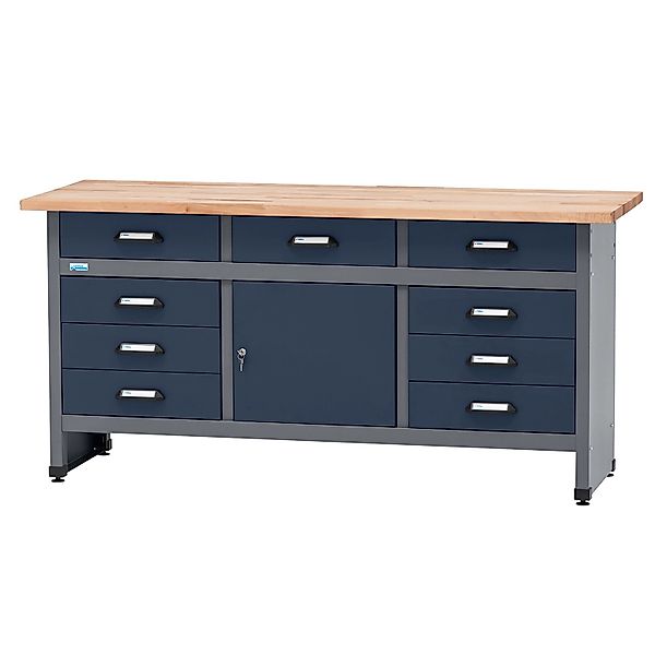 Küpper Werkbank Eintürig mit 9 Schubladen 84 x 170 x 60 cm Dunkelblau günstig online kaufen