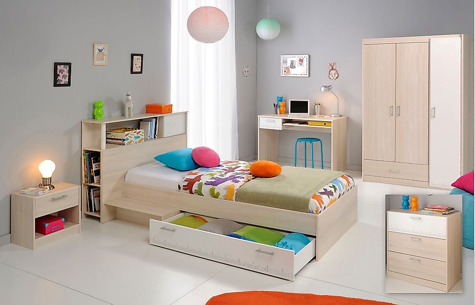 Parisot Jugendzimmer-Set "Charly" Bett, Anstellregal, Nachttisch, Kleidersc günstig online kaufen
