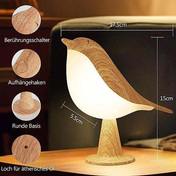 MUPOO LED Nachtlicht Nachttischlampe Birdie,Kabelloses,Touch Dimmbare,Ramad günstig online kaufen