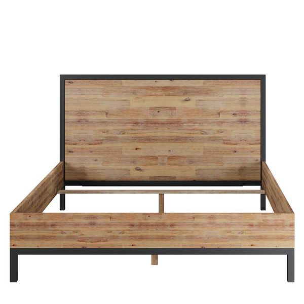 Industrial Doppelbett aus Akazie Massivholz Vierfußgestell aus Metall günstig online kaufen
