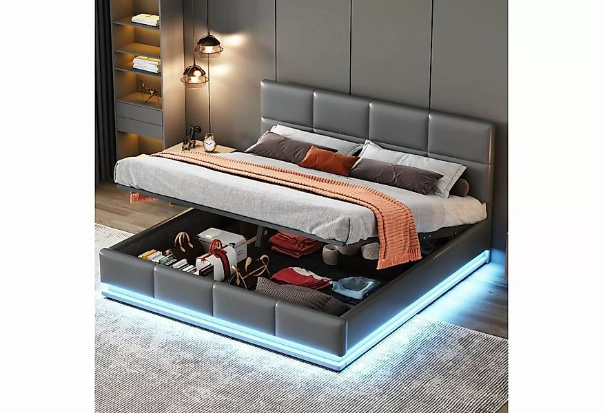 Celya Polsterbett 160 x 200 cm Bettgestell mit LED, Doppelbett mit höhevers günstig online kaufen