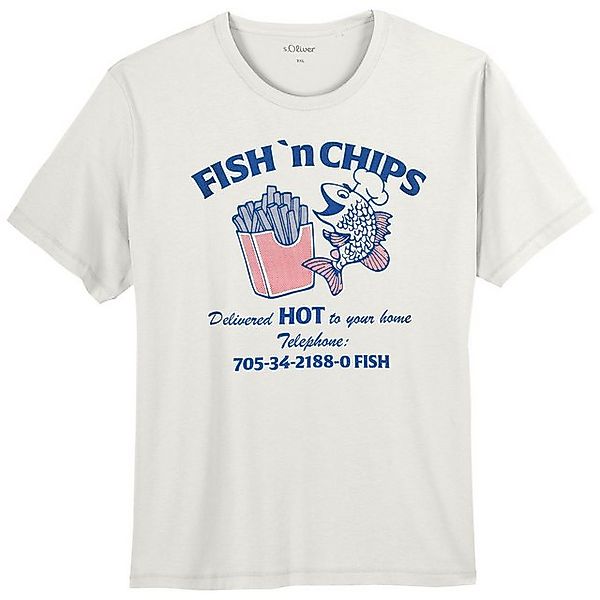 s.Oliver Rundhalsshirt Große Größen Herren T-Shirt offwhite Fish 'n' Chips günstig online kaufen