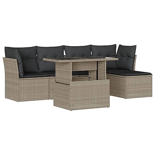vidaXL 6-Tlg Garten-Sofagarnitur mit Kissen Hellgrau Poly Rattan 3266552 günstig online kaufen