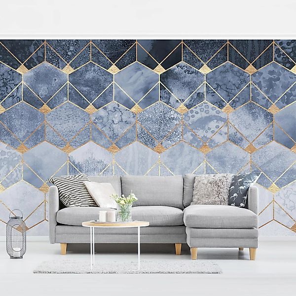 Mustertapete Blaue Geometrie goldenes Art Deco günstig online kaufen