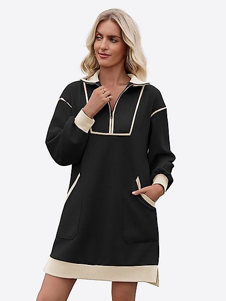 Imily Bela Minikleid Damen Langarm Lockerer Kleid mit V-Ausschnitt (Packung günstig online kaufen