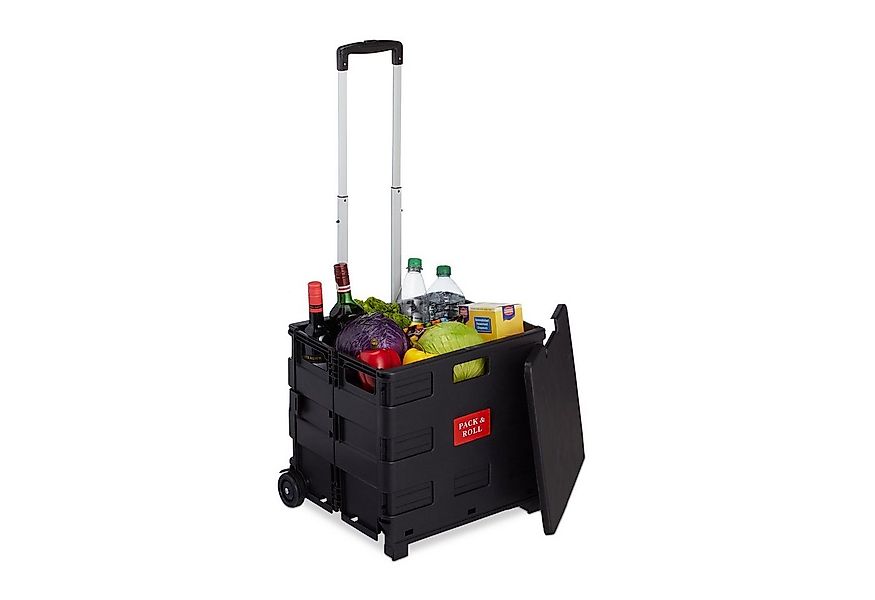 relaxdays Einkaufstrolley klappbar mit Rolle, schwarz günstig online kaufen