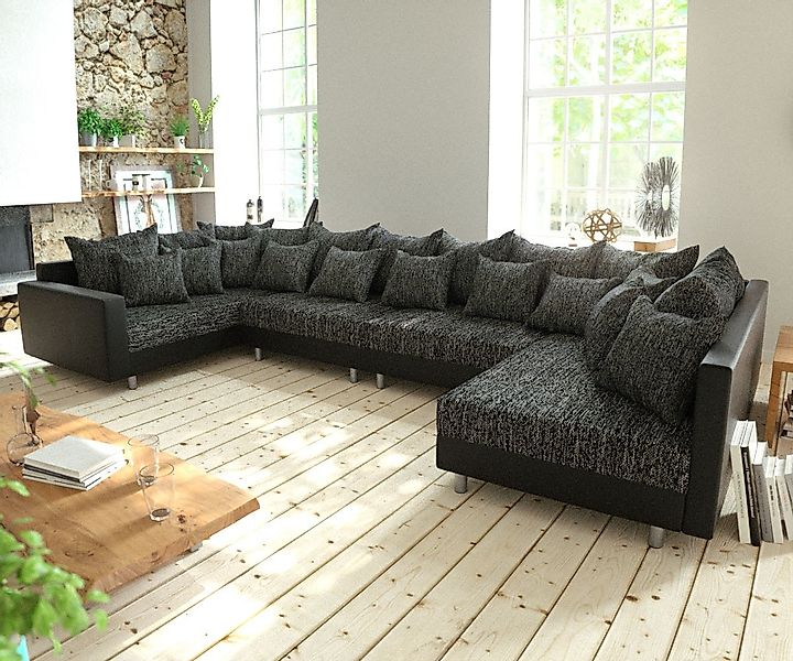 Wohnlandschaft Clovis XL Schwarz mit Armlehne modular günstig online kaufen