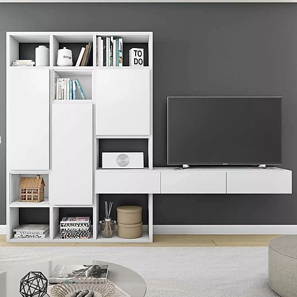 TV Regalkombination in Weiß lackiert Türen günstig online kaufen