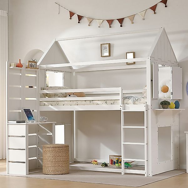 Flieks Etagenbett, Kinderbett Hausbett 90x200cm mit günstig online kaufen