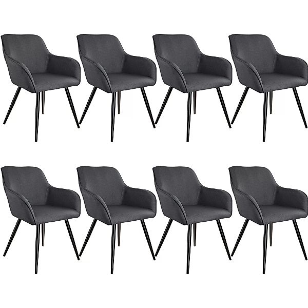 8er Set Stuhl Marilyn Leinenoptik, schwarze Stuhlbeine - dunkelgrau/schwarz günstig online kaufen