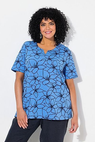 Ulla Popken T-Shirt T-Shirt Blüten A-Linie Tunika-Ausschnitt Halbarm günstig online kaufen