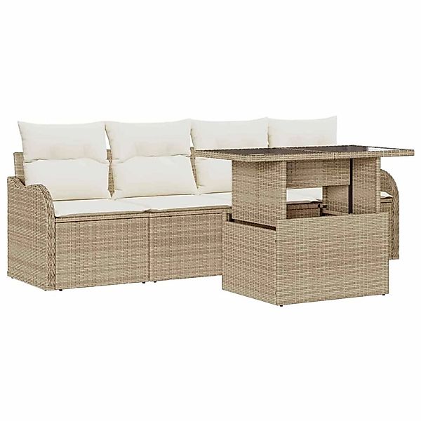vidaXL Garten-Sofa-Set mit Kissen 5-Tlg Beige Poly Rattan 3348367 günstig online kaufen