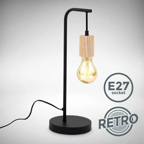 B.K.Licht Tischlampe Holz Retro Metall schwarz Schreibtischleuchte Nachttis günstig online kaufen