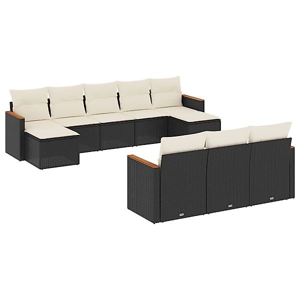 vidaXL 10-Tlg Garten-Sofagarnitur mit Kissen Schwarz Poly Rattan 3226413 günstig online kaufen
