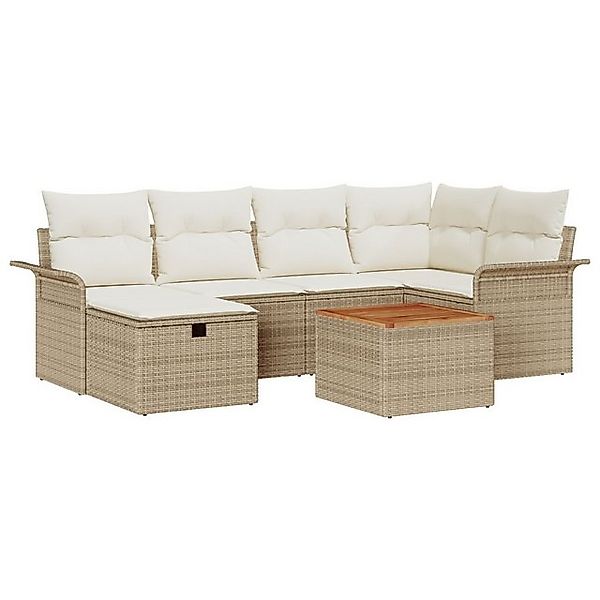 vidaXL Loungesofa 7-teiliges Garten Sofa Set mit Kissen Beige Poly Rattan, günstig online kaufen