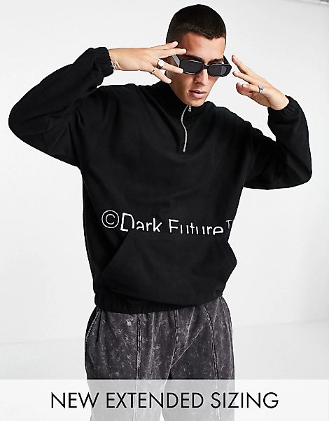 ASOS Dark Future – Oversize-Sweatshirt aus Polarfleece in Schwarz mit kurze günstig online kaufen