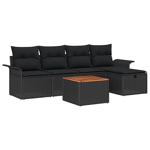 vidaXL Loungesofa 6-teilige Garten-Sofa-Set mit Kissen in Schwarz Poly-Ratt günstig online kaufen