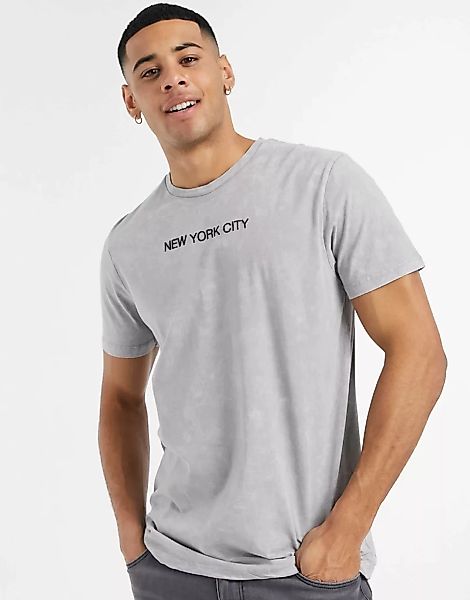 Burton Menswear – T-Shirt mit NYC-Print in verwaschenem Grau günstig online kaufen