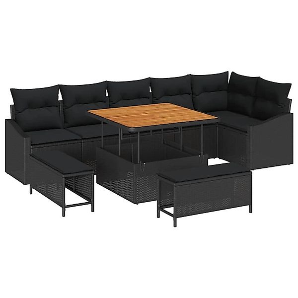 vidaXL Garten-Sofa-Set mit Kissen 9-Tlg Schwarz Poly Rattan 3362664 günstig online kaufen