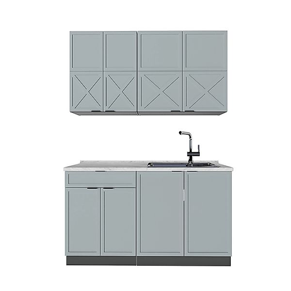 Vicco Fame-Line Singleküche Hellblau-grau/Anthrazit 140 cm AP Marmor günstig online kaufen