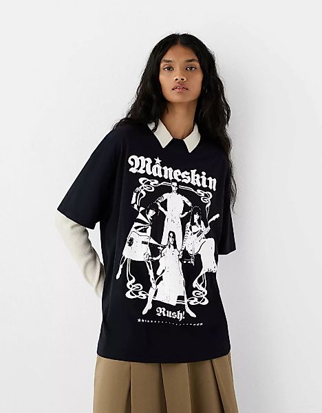 Bershka T-Shirt Måneskin Mit Kurzen Ärmeln Damen L Schwarz günstig online kaufen