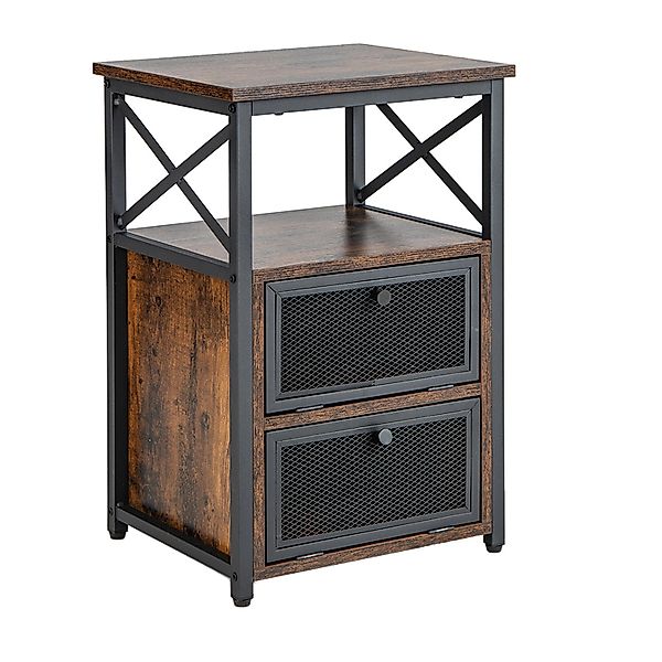 Costway Beistelltisch Industrial mit 2 Klappschubladen & Regal Schwarz günstig online kaufen