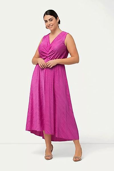 Ulla Popken Maxikleid Plissee-Maxikleid drapiert V-Ausschnitt ärmellos günstig online kaufen