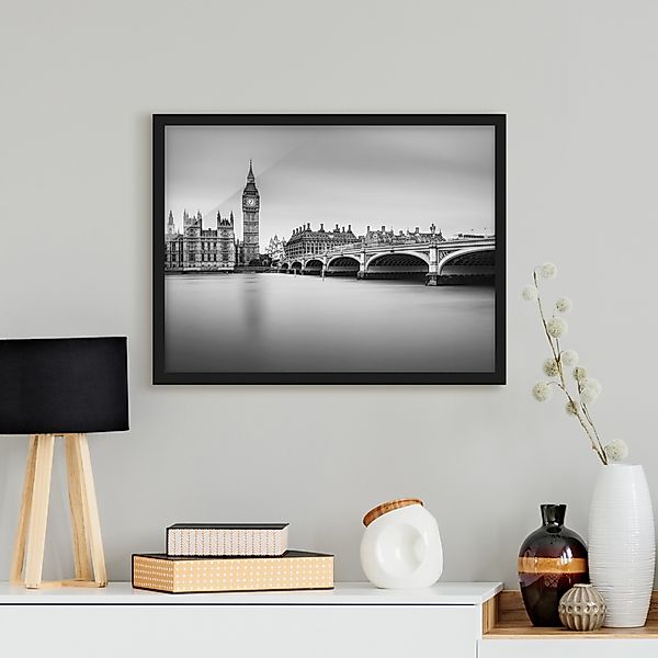 Bild mit Rahmen - Querformat Westminster Brücke und Big Ben günstig online kaufen