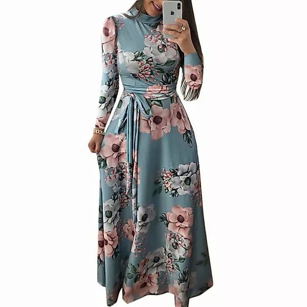RUZU UG Dirndl Midikleid Kurzärmliges Kleid Weitem Rock Damen Blumendruck günstig online kaufen