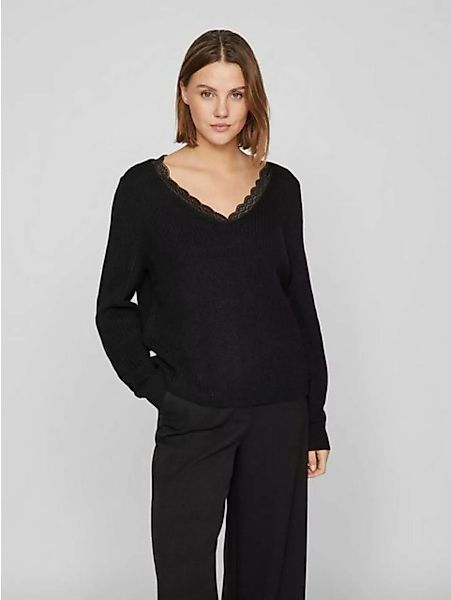Vila Strickpullover Legerer Pullover mit Spitzen Design Grob Strick Sweater günstig online kaufen