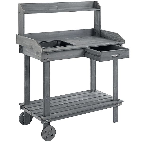 Outsunny Pflanztisch Tannenholz Grau 92L x 45B x 119H cm günstig online kaufen