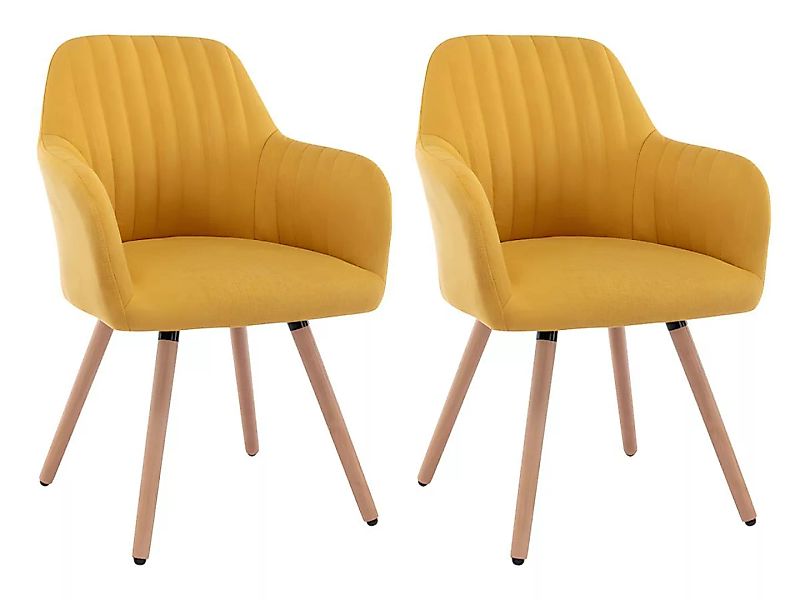 Stuhl mit Armlehnen 2er-Set - Stoff & Metall in Holzoptik - Gelb - ELEANA günstig online kaufen