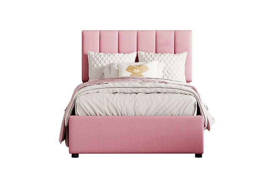 Flieks Polsterbett, Hydraulisches Stauraumbett Einzelbett 90x200cm Leinen günstig online kaufen